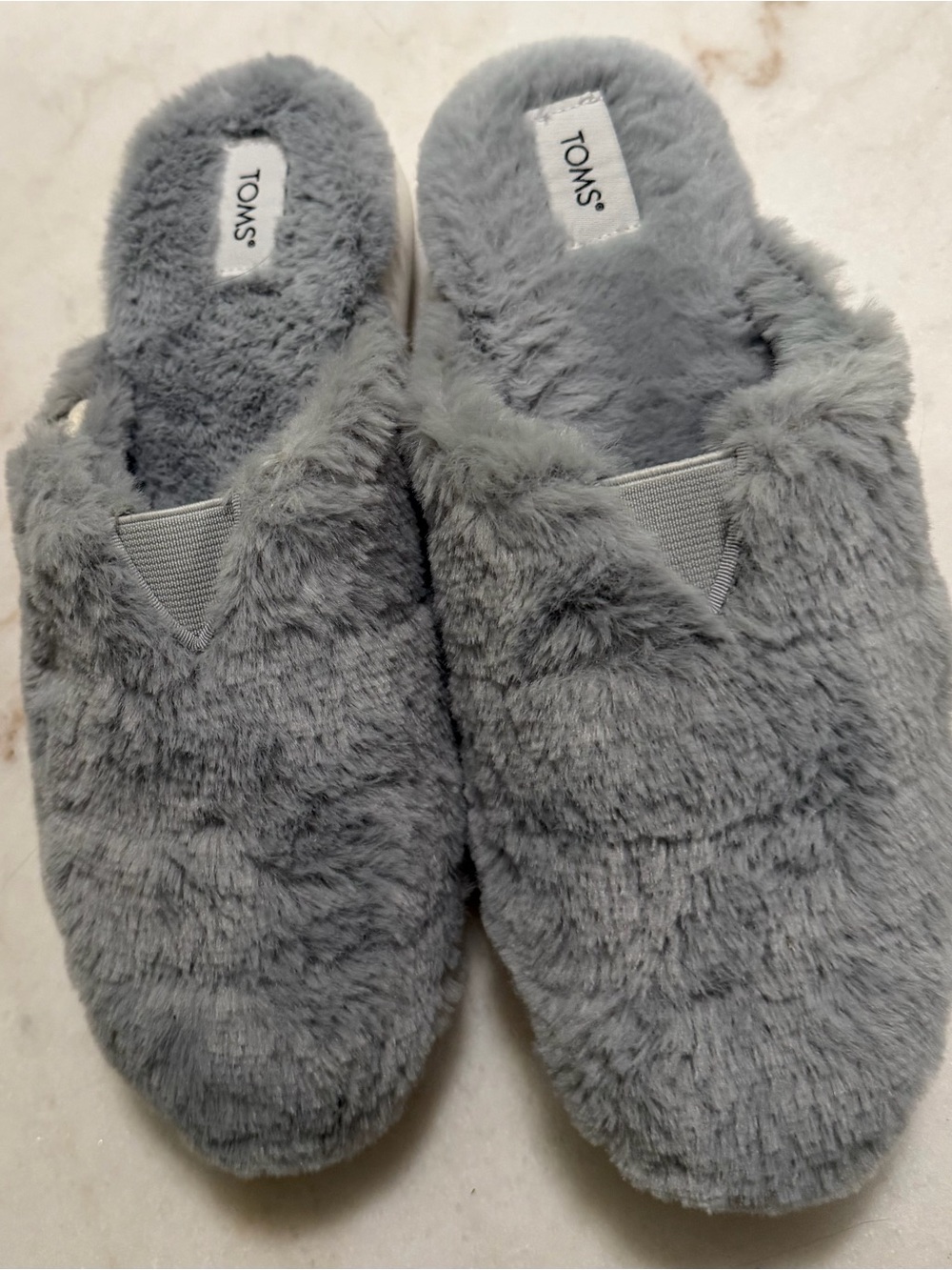 Toms Gray Plush Faux Fur Slip-On Slippers